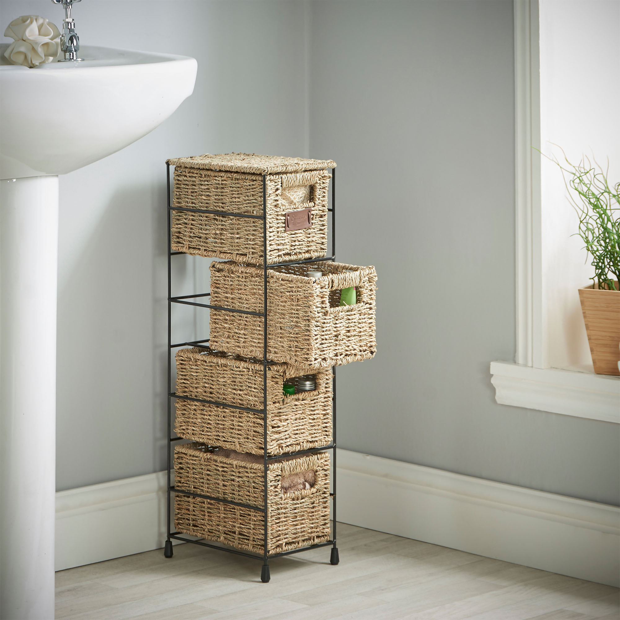 VonHaus 4 Tier Seagrass Storage Basket Tower Unit & Reviews Wayfair