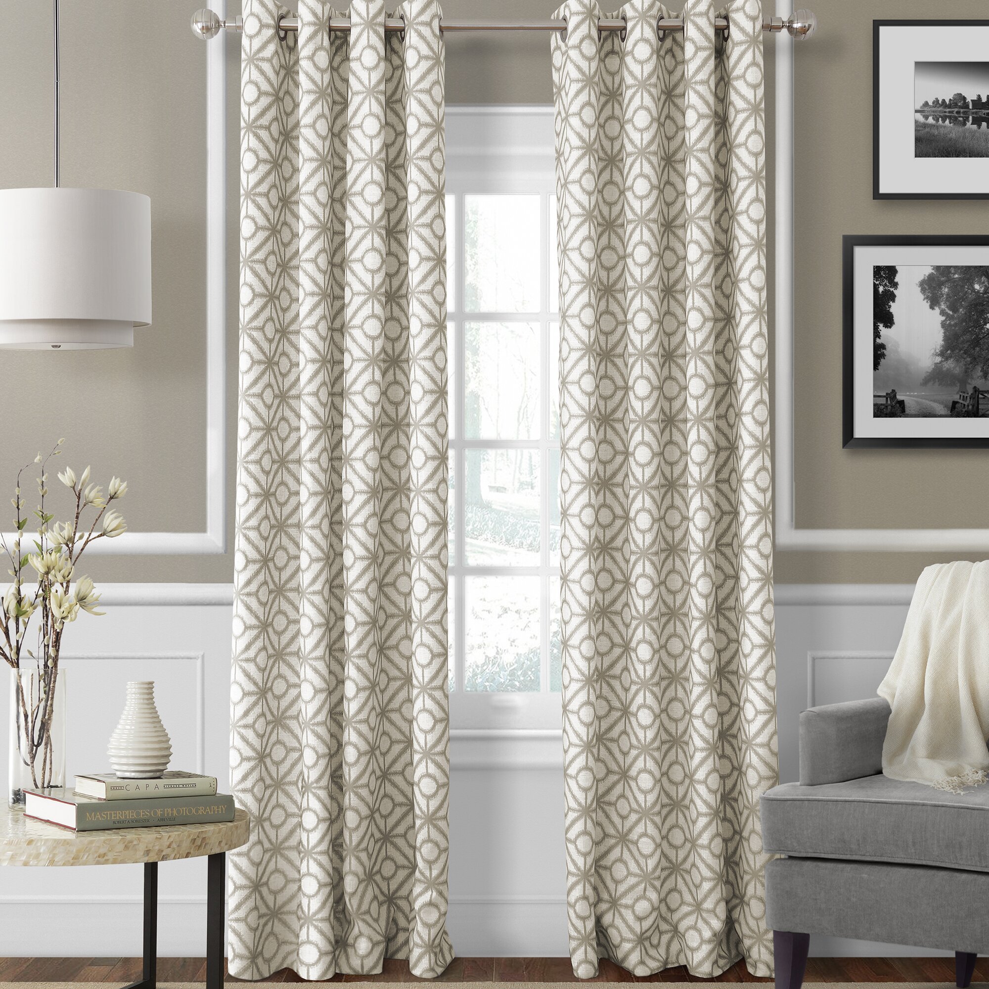 Elrene Home Fashions Crackle Geometric Semi-Sheer Grommet ...