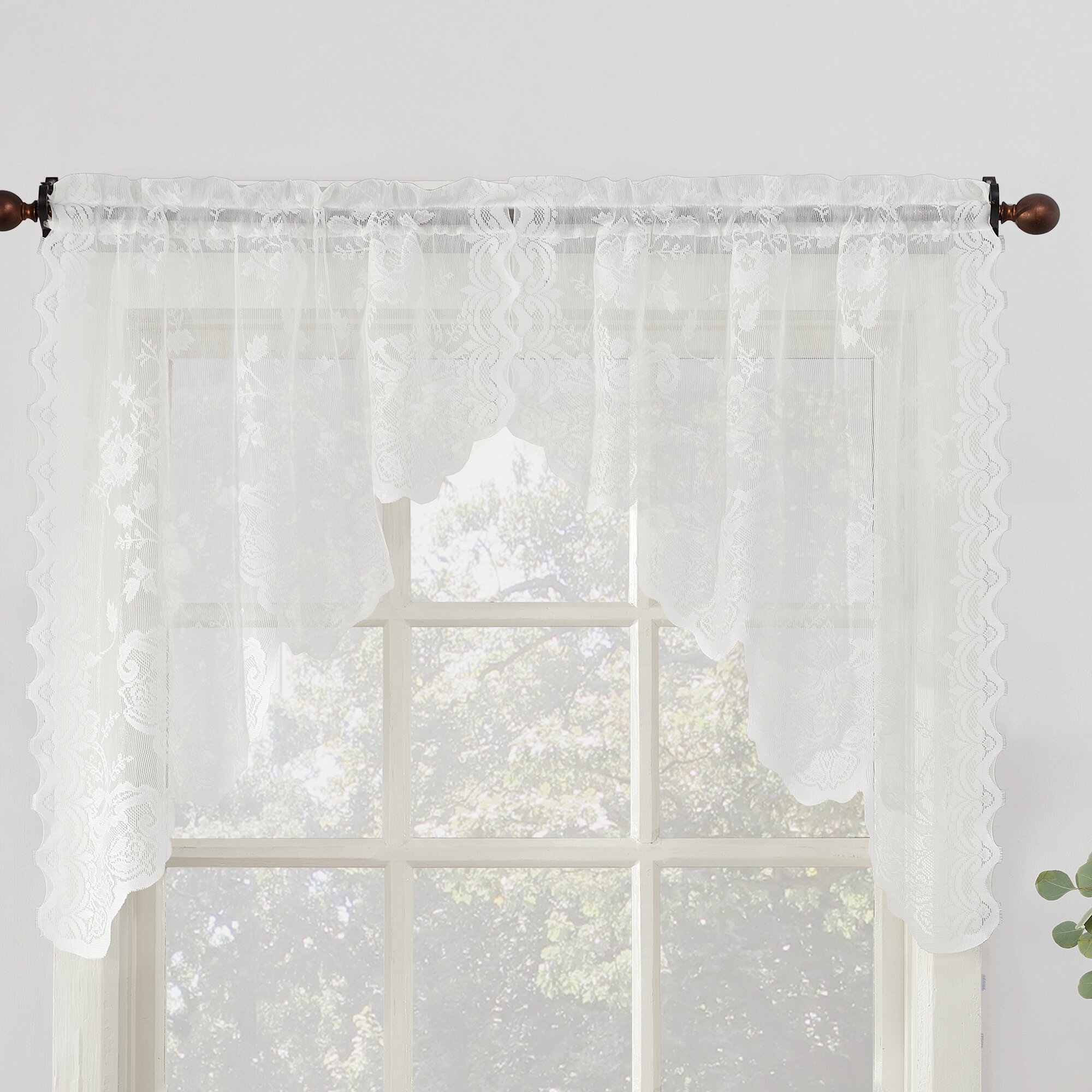 No 918 Alison Floral Sheer Lace Kitchen Curtain Swag Pair And Reviews Wayfair