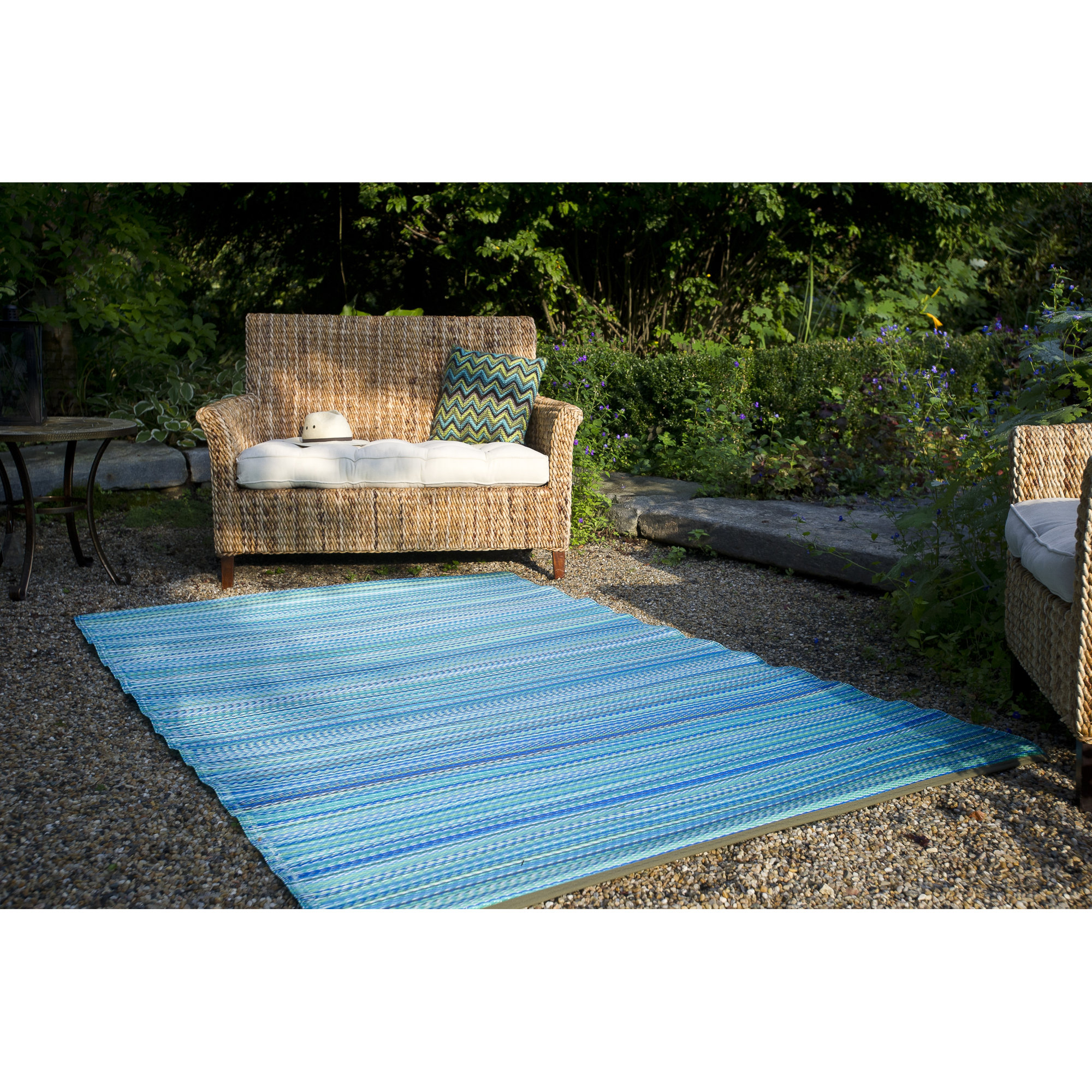 Julianne Turquoise & Moss Stripe Indoor/Outdoor Area Rug & Reviews