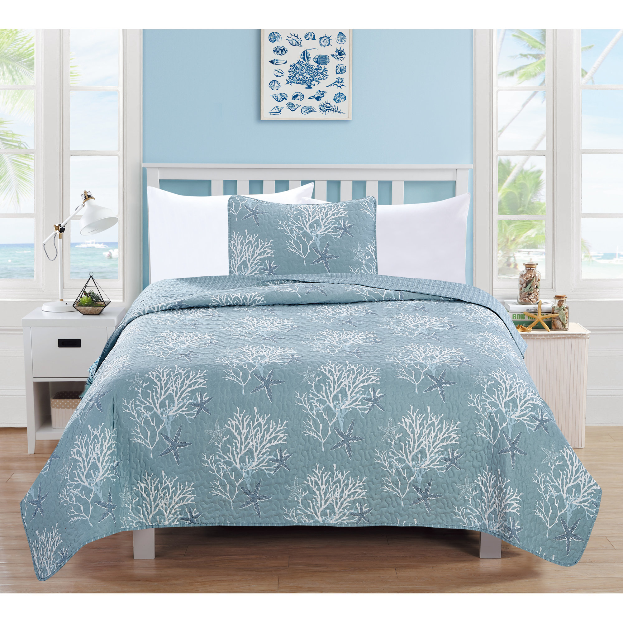 Home Fashion Designs Fenwick 3 Piece Coastal Beach Theme Fenwick 3 Piece Coastal Beach Theme Microfiber Quilt Set With Shams