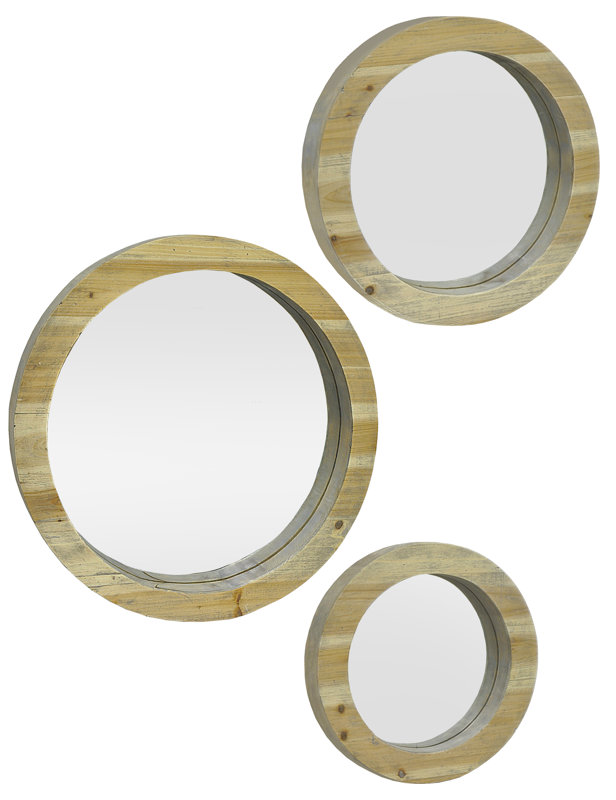 Wall Mirror Set Of 3 three hands co. 3 piece circular wood wall mirror set | wayfair Wall Mirror Set Of 3 three hands co. 3 piece circular wood wall mirror set | wayfair