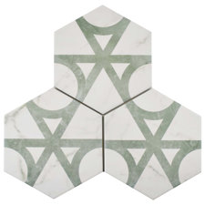 Hexagon Floor Tile saveemail Karra Carrara 7 X 8 Hexagon Porcelain Field Tile In Hexagon Floor Tile navy hex tiles with white grout give a seaside look to the bathroom Karra Carrara 7 X 8 Hexagon Porcelain Field Tile In
