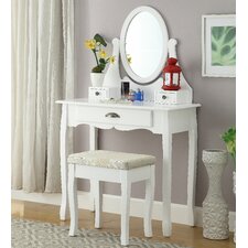 Bedroom & Makeup Vanities You'll Love | Wayfair Interhyp Wooden Vanity Set with Mirror