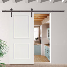 Interior Doors You'll Love | Wayfair - Classic Bent Strap Sliding Track Hardware MDF 2 Panel Primed Interior Barn  Door