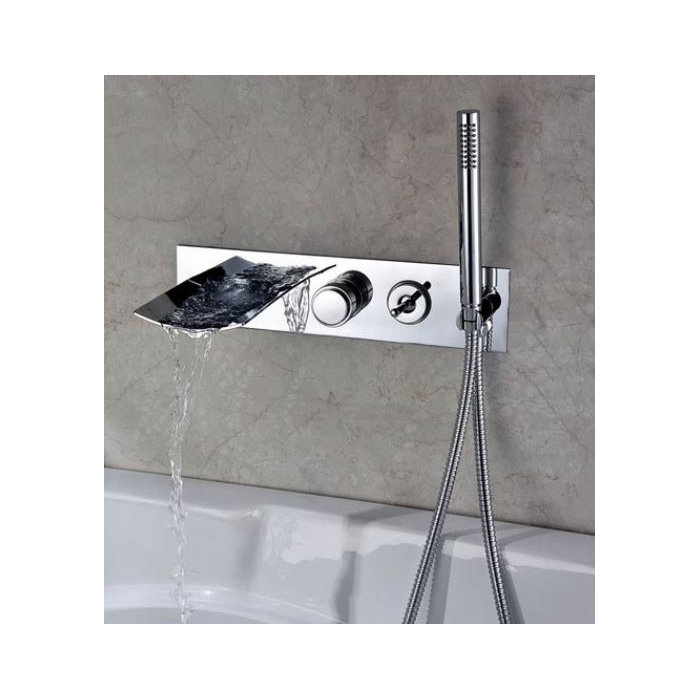 Sumerain Double Handle Wall Mount Waterfall Tub Faucet With Sumerain Double Handle Wall Mount Waterfall Tub Faucet With Handshower Reviews Wayfair