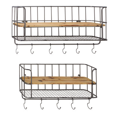 Wood And Metal Wall Shelves woodland imports 2 piece metal and wood wall shelf hook set Wood And Metal Wall Shelves woodland imports 2 piece metal and wood wall shelf hook set