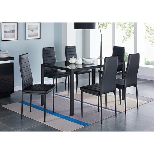 Modern Glass 7 Piece Dining Table Set
