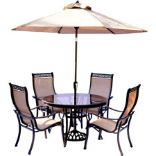 Bargain Monaco 5 Piece Dining Set with Table Umbrella and Base