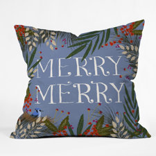 Fresh Joy Laforme Christmas Merry Merry Wreath Indoor/Outdoor Throw Pillow