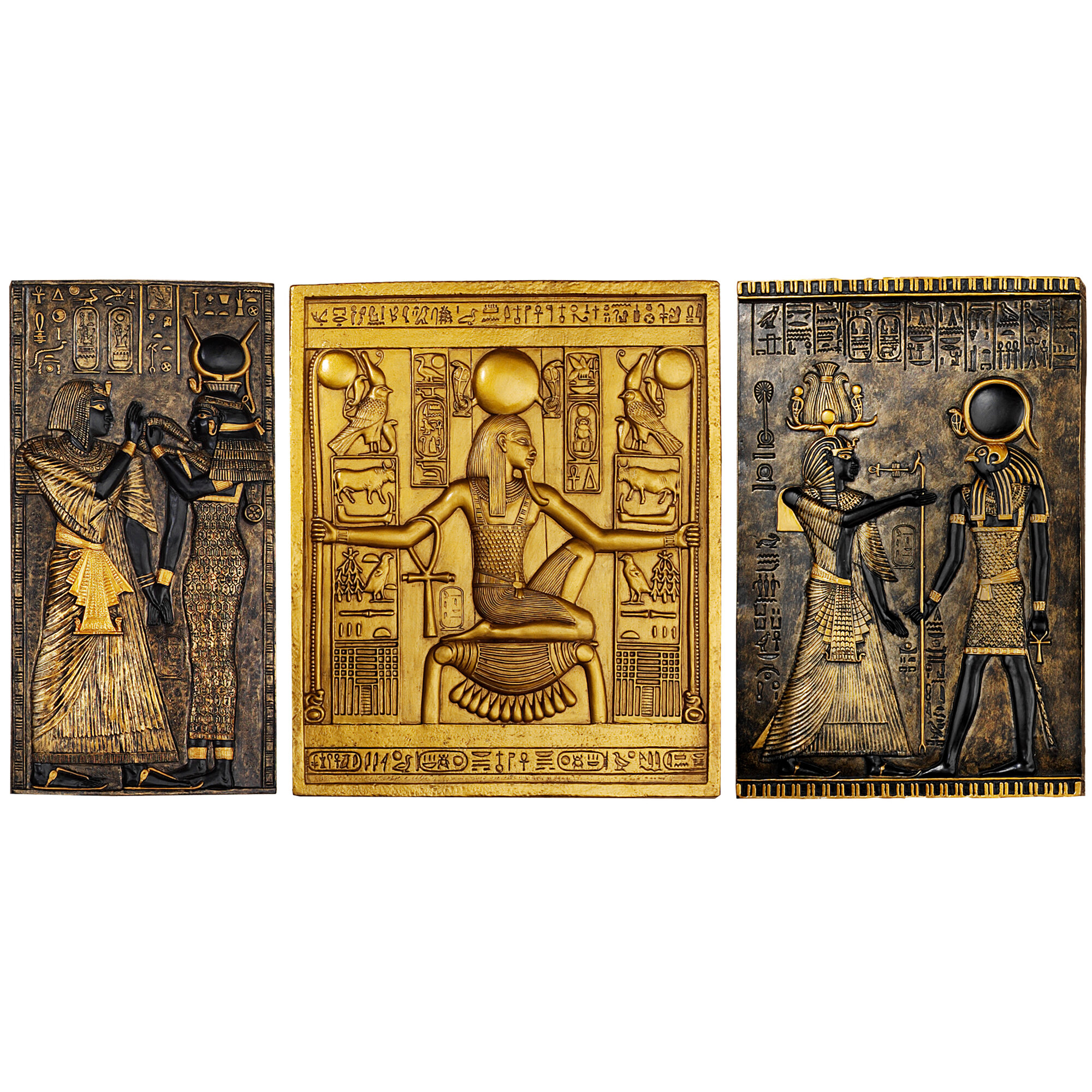 3 Piece Egyptian Temple Stele Tutankhamen Isis And Horus