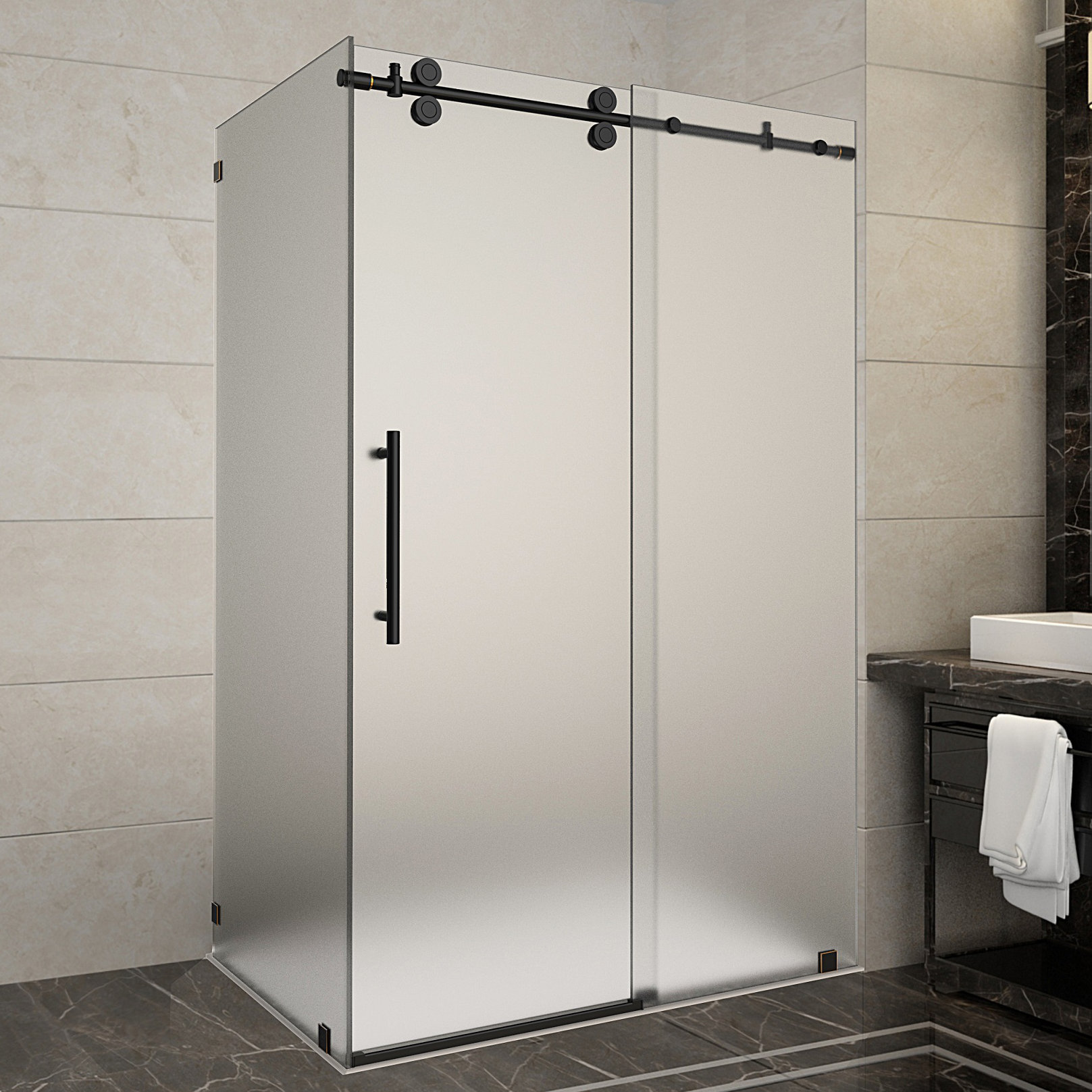 Aston Langham 44" x 75" Single Sliding Frameless Shower Door Oil Rubbed