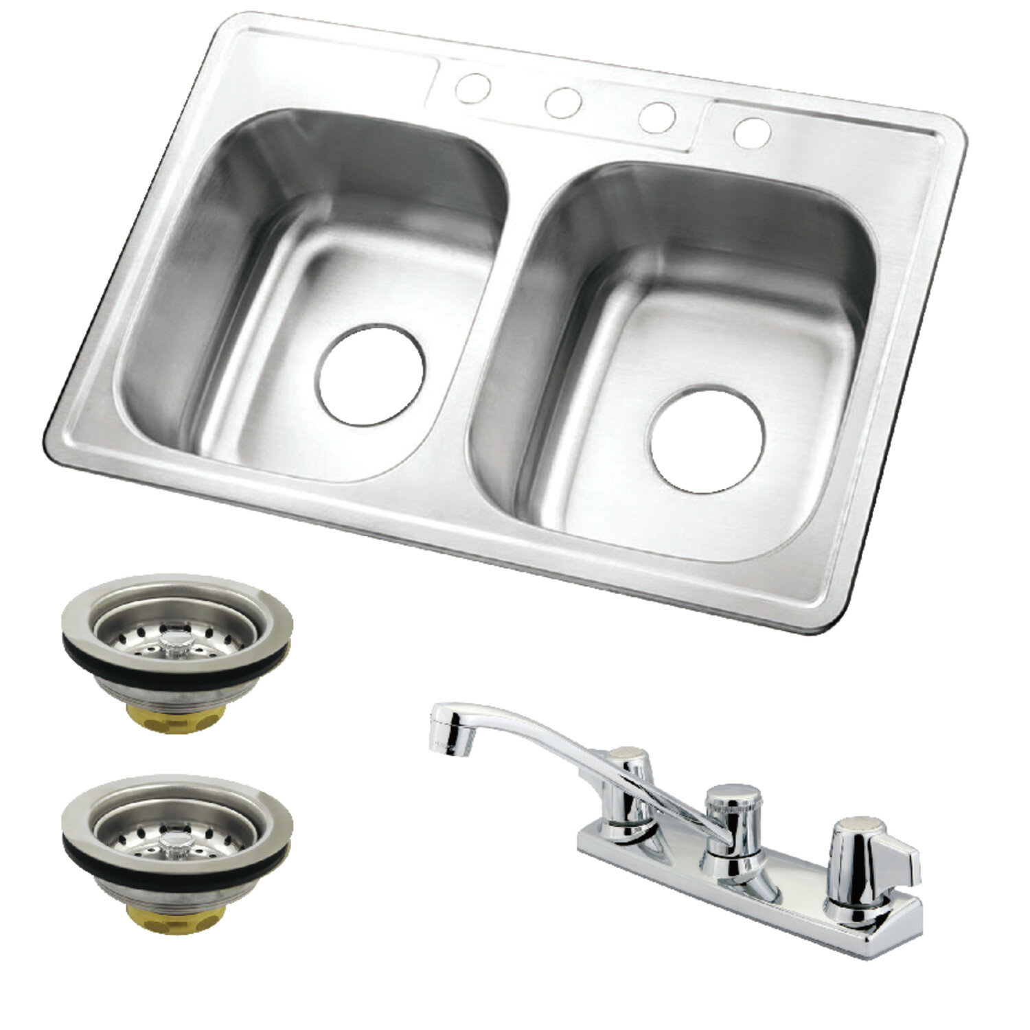 Details About 33 L X 22 W Double Basin Undermount Kitchen Sink With Faucet And Strainer