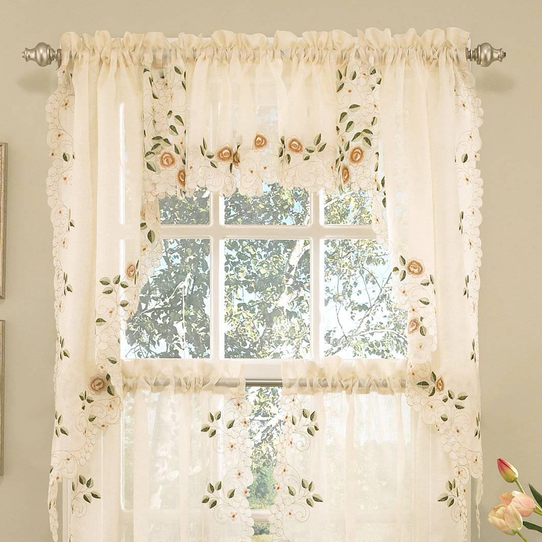 Sweet Home Collection Old World Style Floral Kitchen Curtain Set