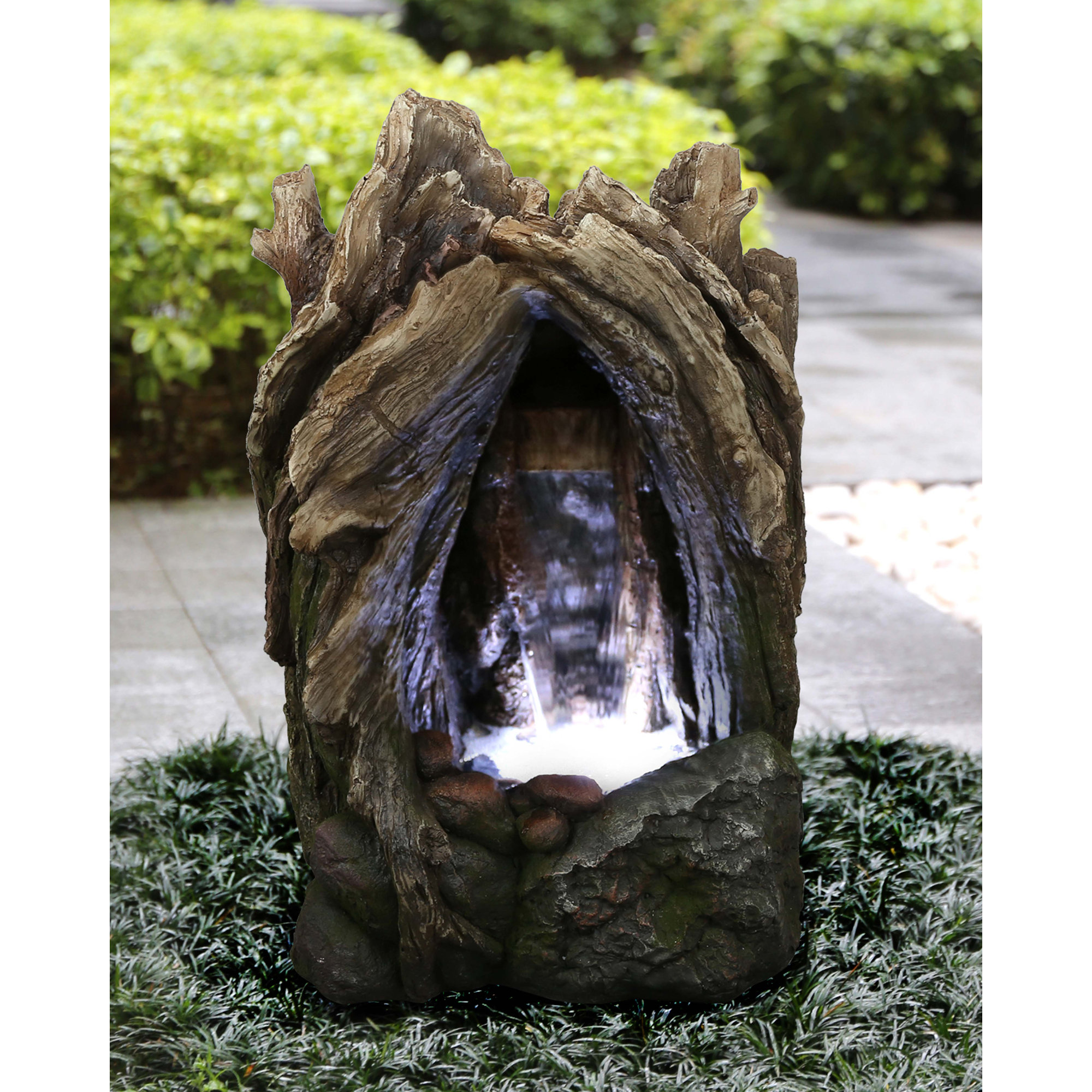 HiLine Gift Ltd. Resin Tree Trunk Waterfall Fountain with LED Light eBay