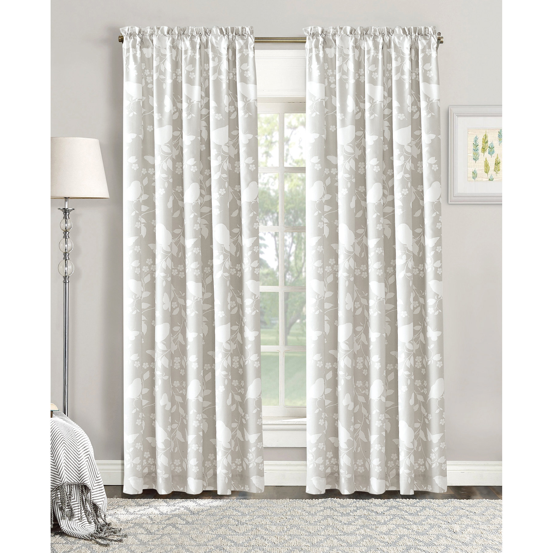 Details About August Grove Sereno Room Darkening Curtain Panels Nature Dream Enjoy The Pleasant Silhouettes Of Birds Erflies Flowers And Vines Throughout Your Beautiful New Curtains Perfect Size
