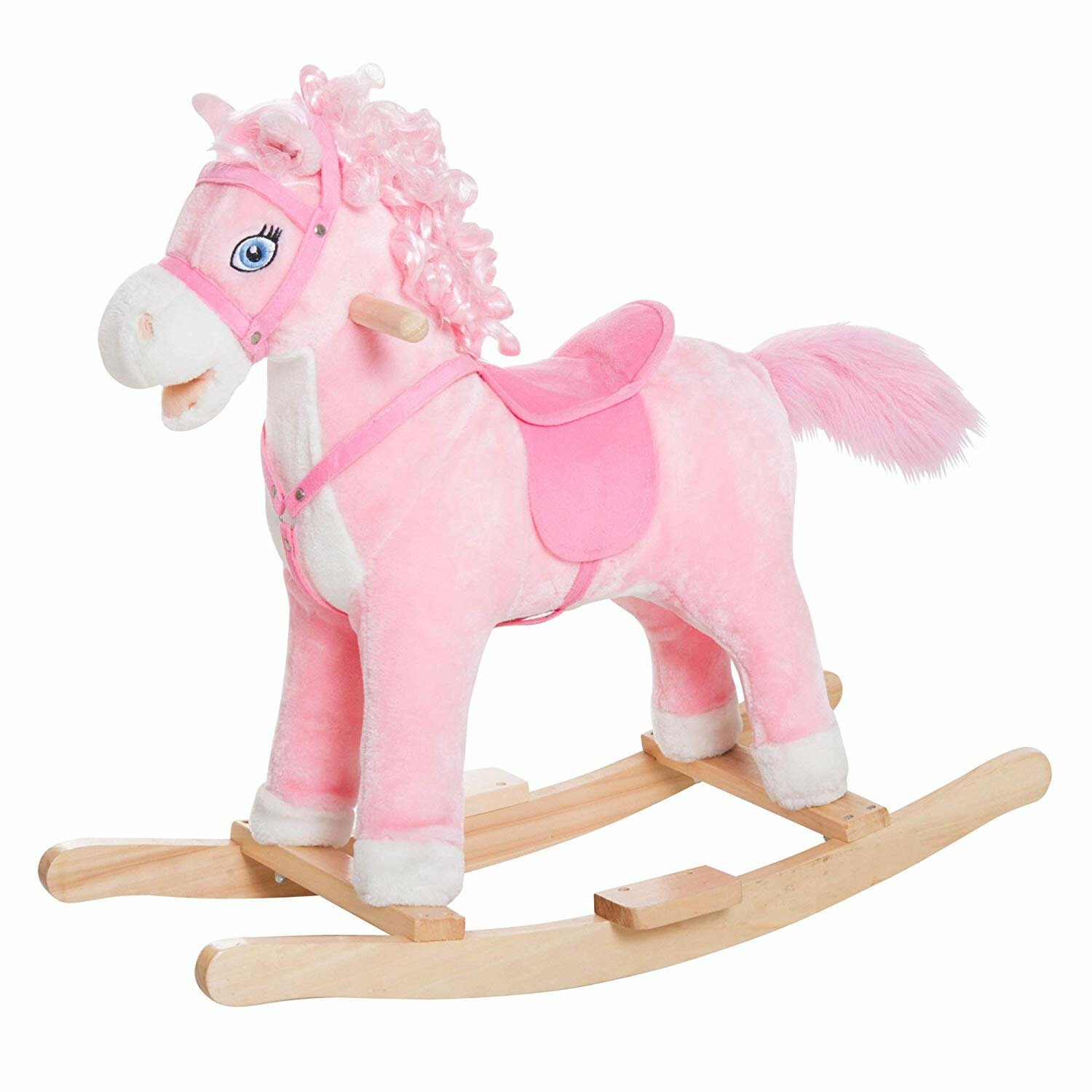 qaba kids plush toy spring horse bouncing rocker with realistic sounds