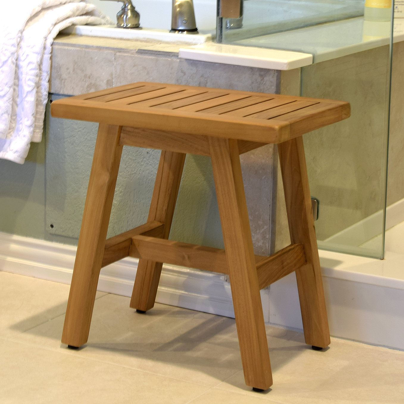 Asta Furniture, Inc. Spa Teak Wooden Free Standing Shower Seat ASHF1053