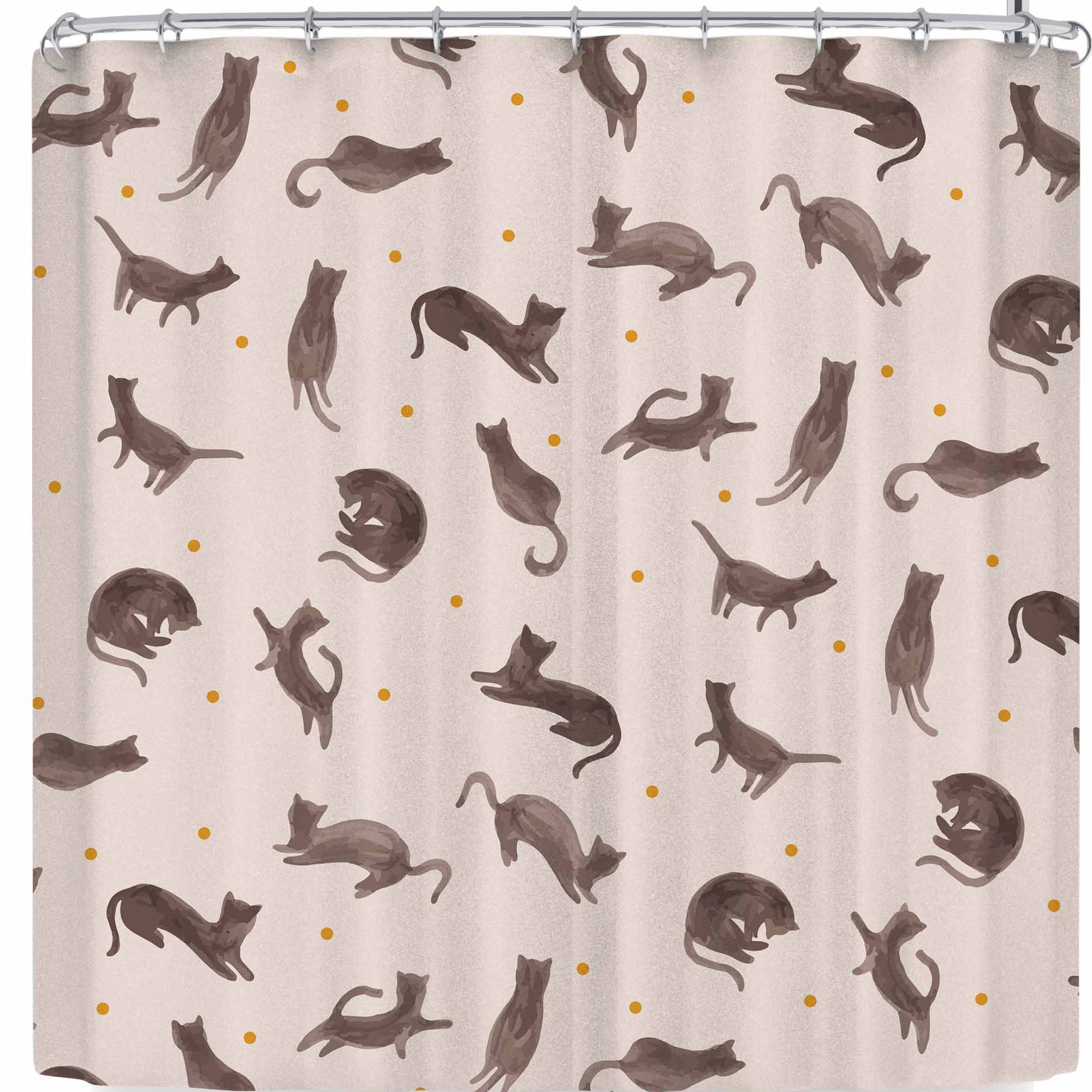Lazy Fat Cat Shower Curtain Set 71X71Inch Polyester Bathroom With 12 Hooks