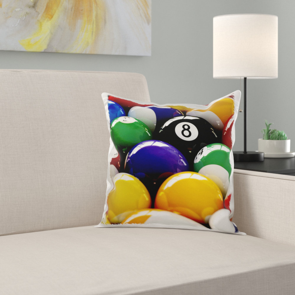 East Urban Home Colorful Pool Billiard Balls with Eight Ball Pillow