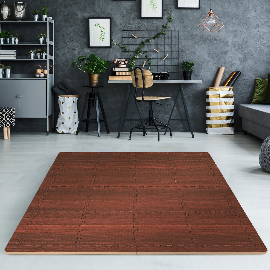 Sorbus Interlocking Wood Print Floor Mat Set of 16 816485028657 eBay