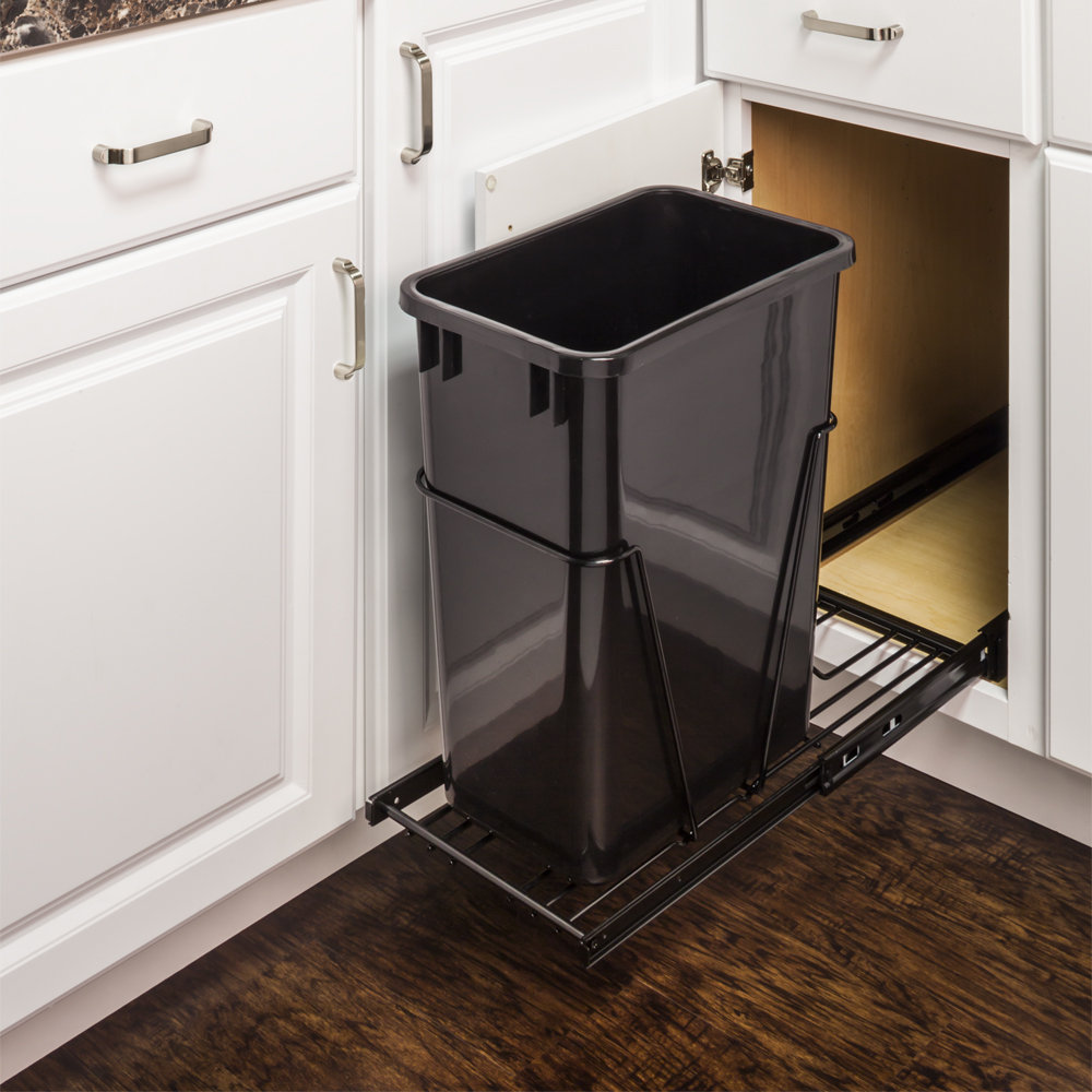 Hardware Resources Steel Pull Out/Under Counter Trash Can Holder Black