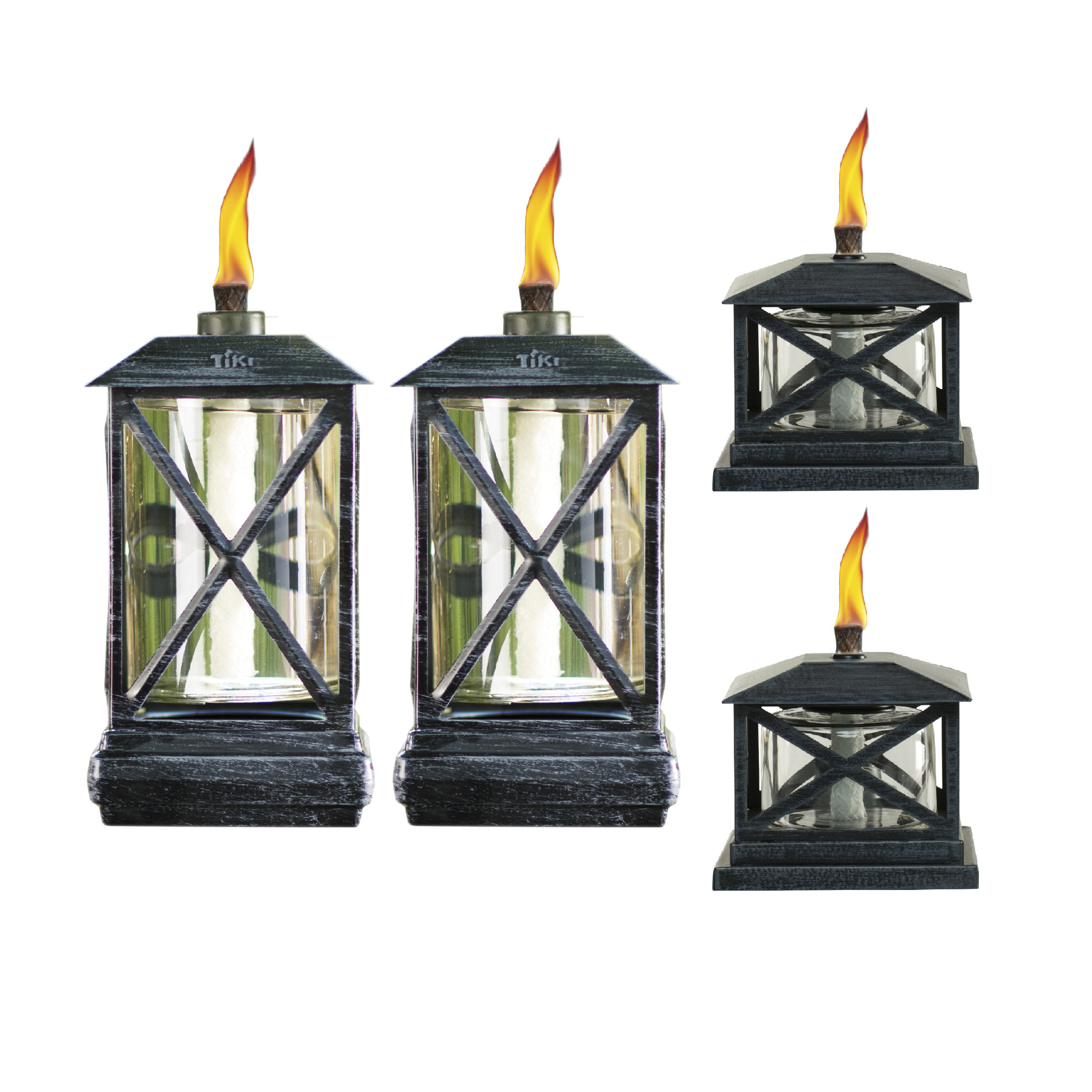 TIKI Brand 4 Piece Beacon Metal Petite Lantern Tabletop Torch Set