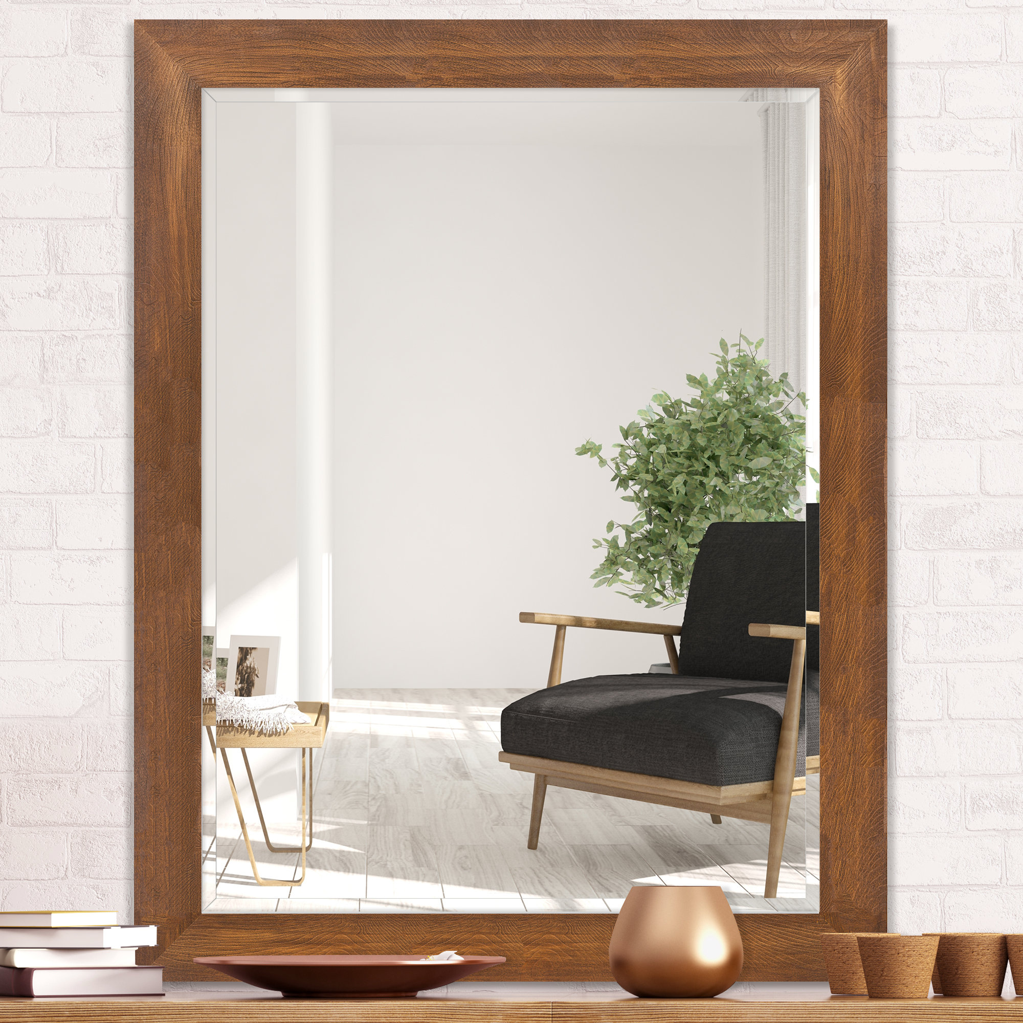 Details About Gracie Oaks Guilherme Woodgrain Framed Beveled Full Length Mirror