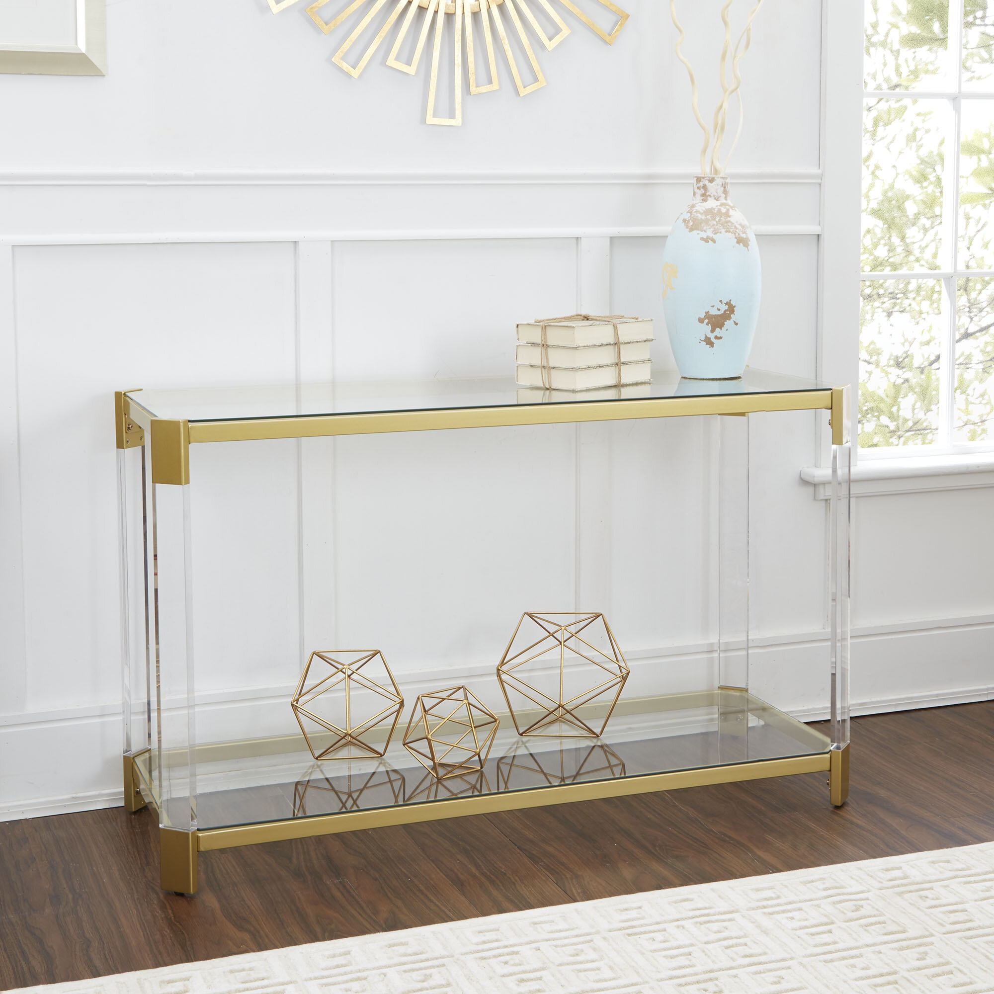 Everly Quinn Hythe Clear Glass Console Table | eBay