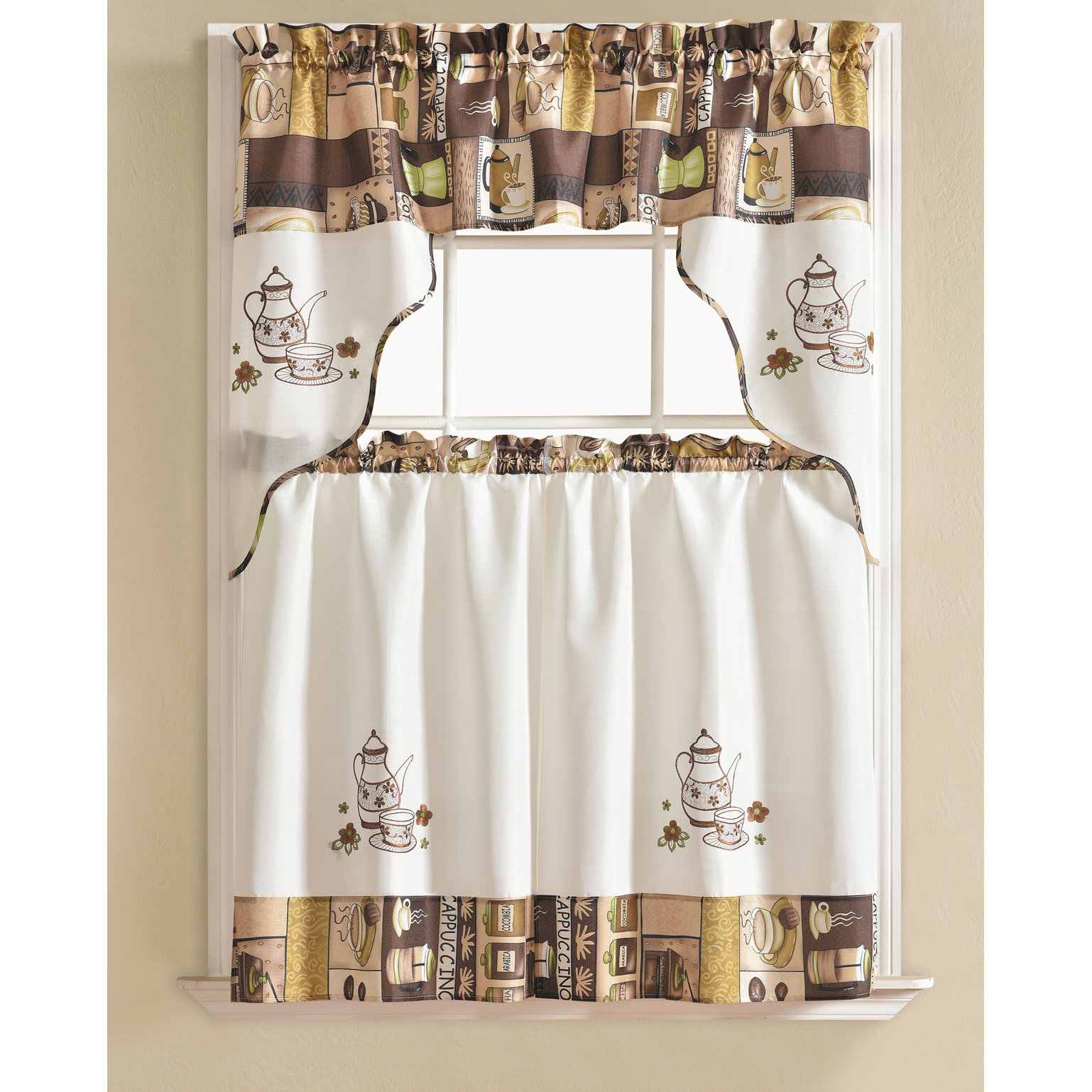Winston Porter Werner Coffee 3 Piece Kitchen Curtain Set Details About Winston Porter Werner Coffee 3 Piece Kitchen Curtain Set