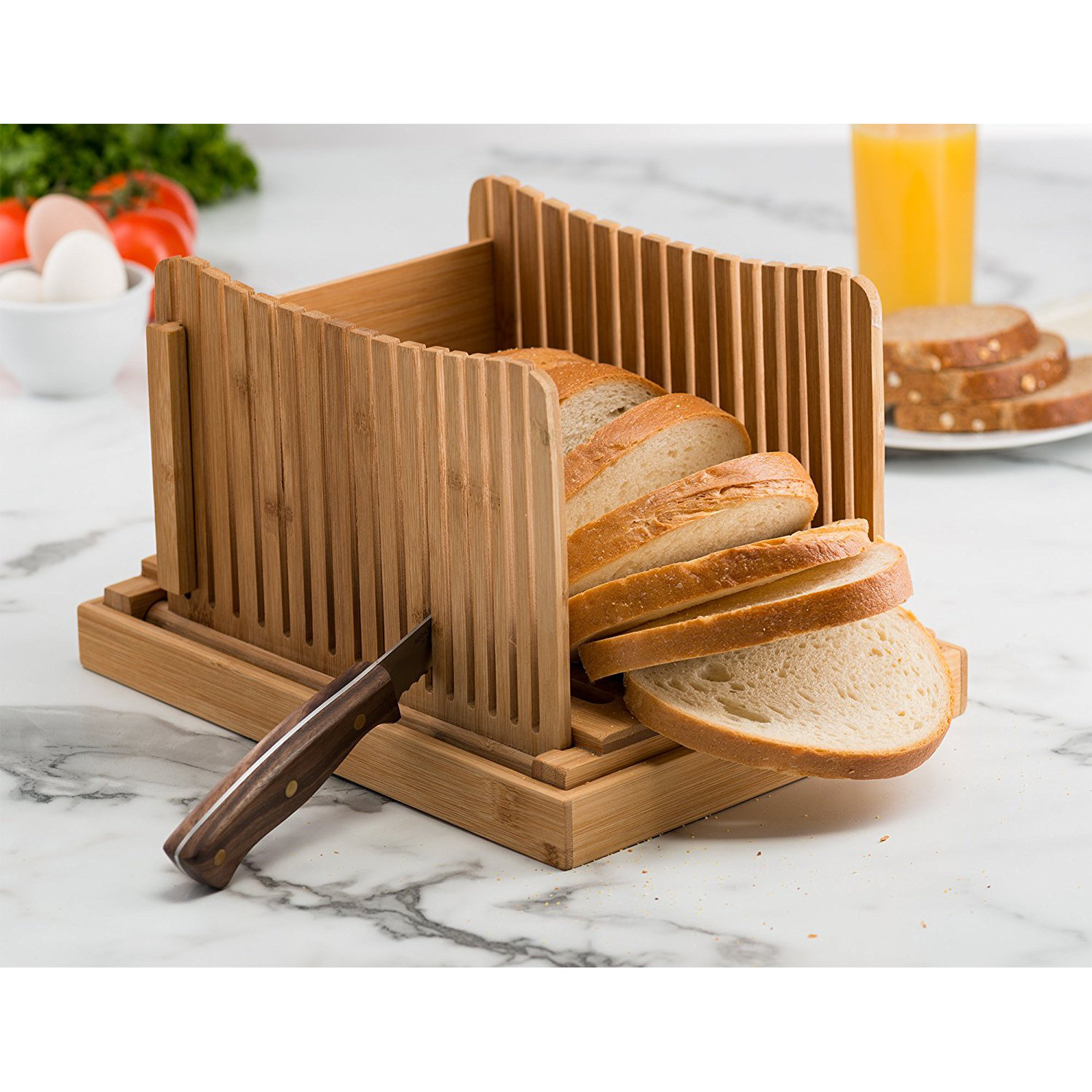 Belmint Bamboo Foldable Bread Slicer with Crumb Catcher Tray eBay