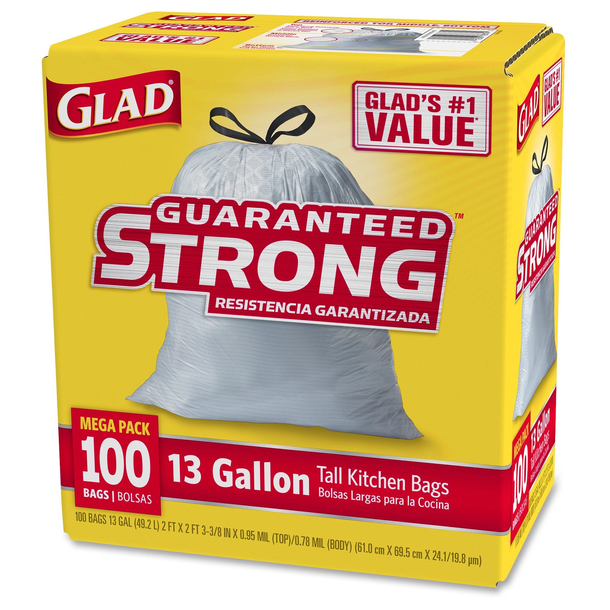 Clorox Company Glad Tall Kitchen Drawstring 13Gal. Trash Bags, 100
