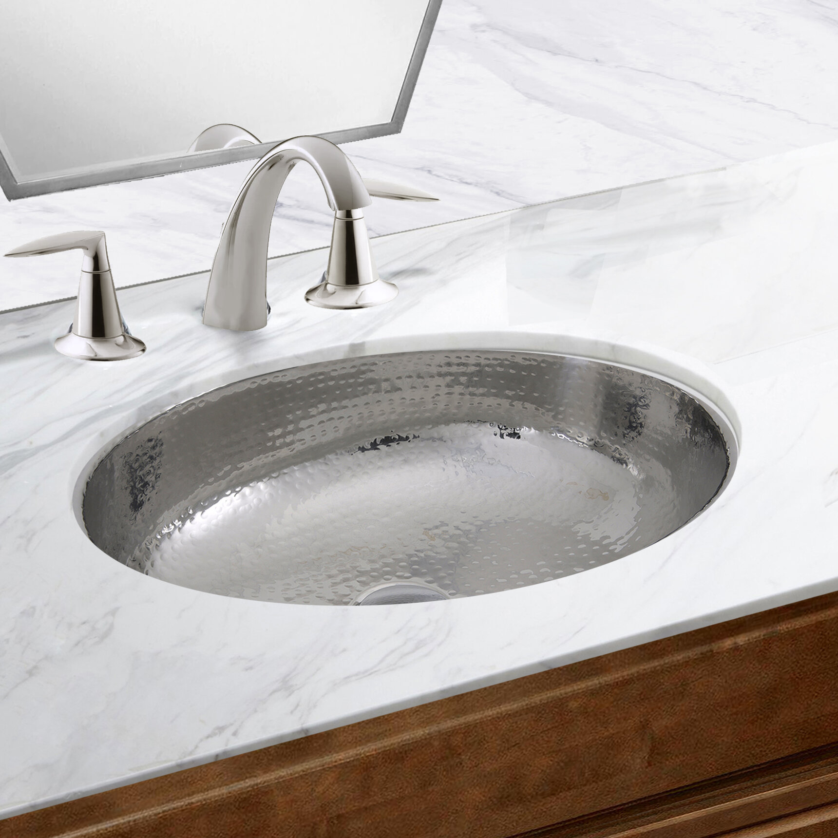 Hand Hammered Stainless Steel Oval Undermount Bathroom Sink With