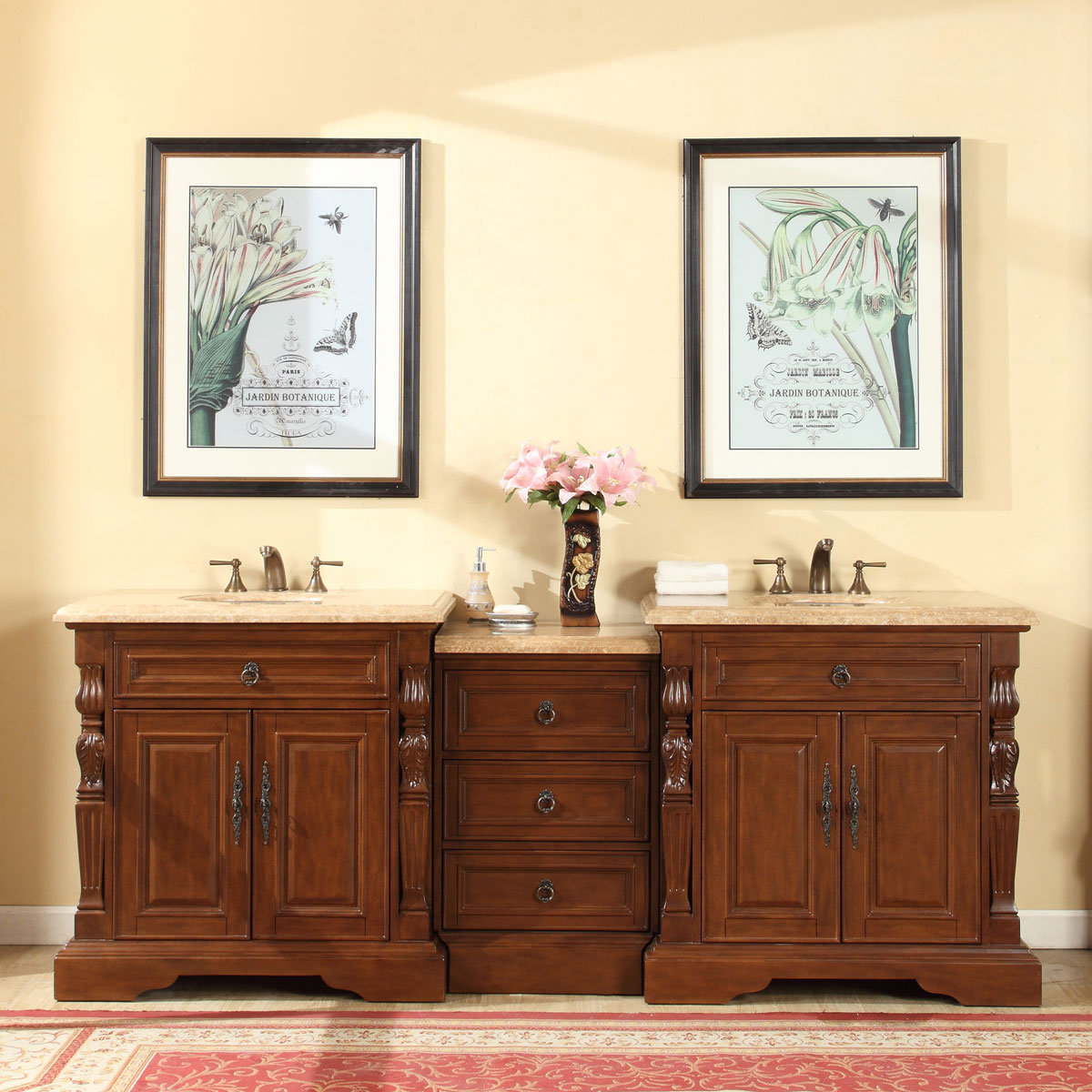 Silkroad Exclusive 90" Double Sink Bathroom Modular Vanity Set