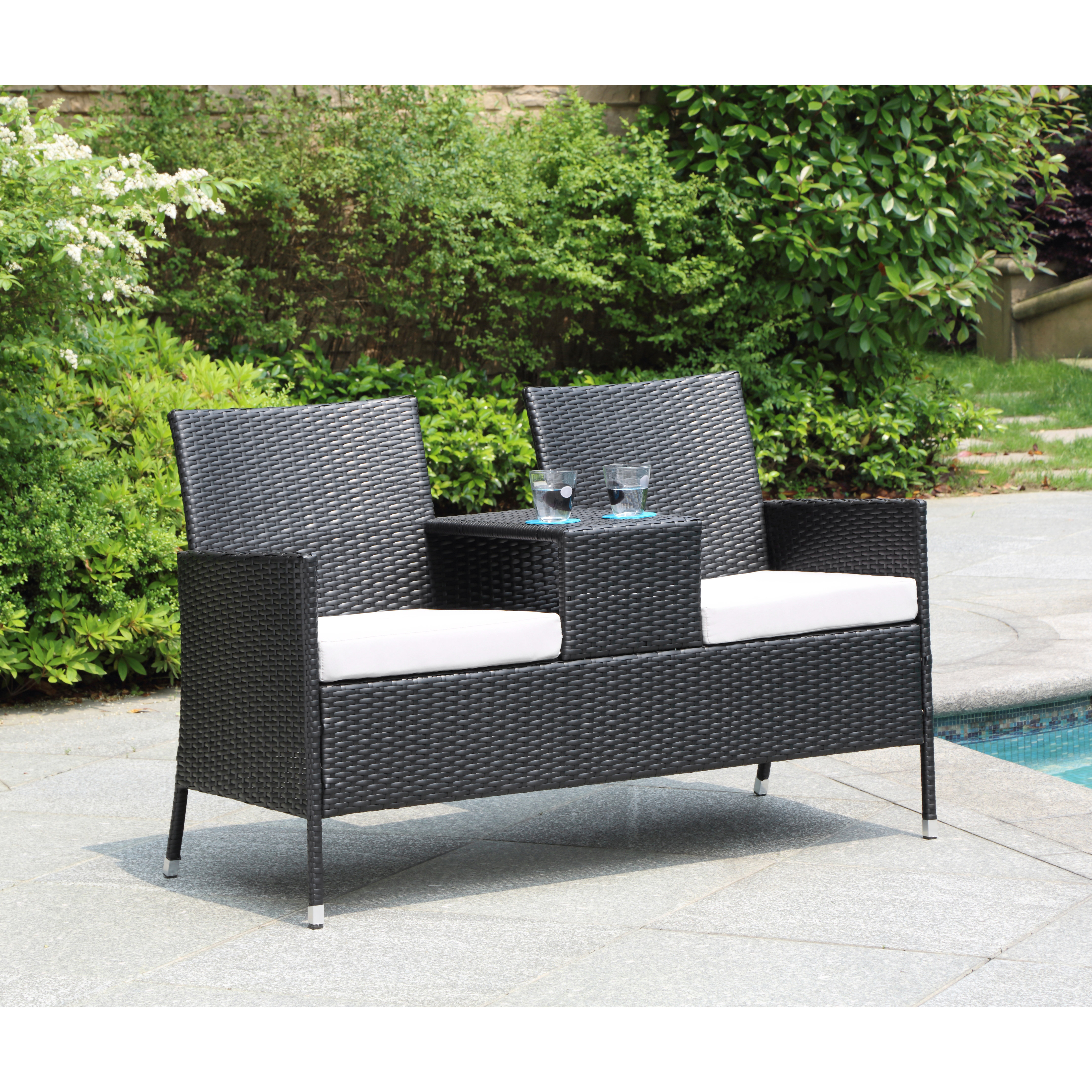Patio Sofas Loveseats You Ll Love Wayfair Seaside Settee With Armrest Table