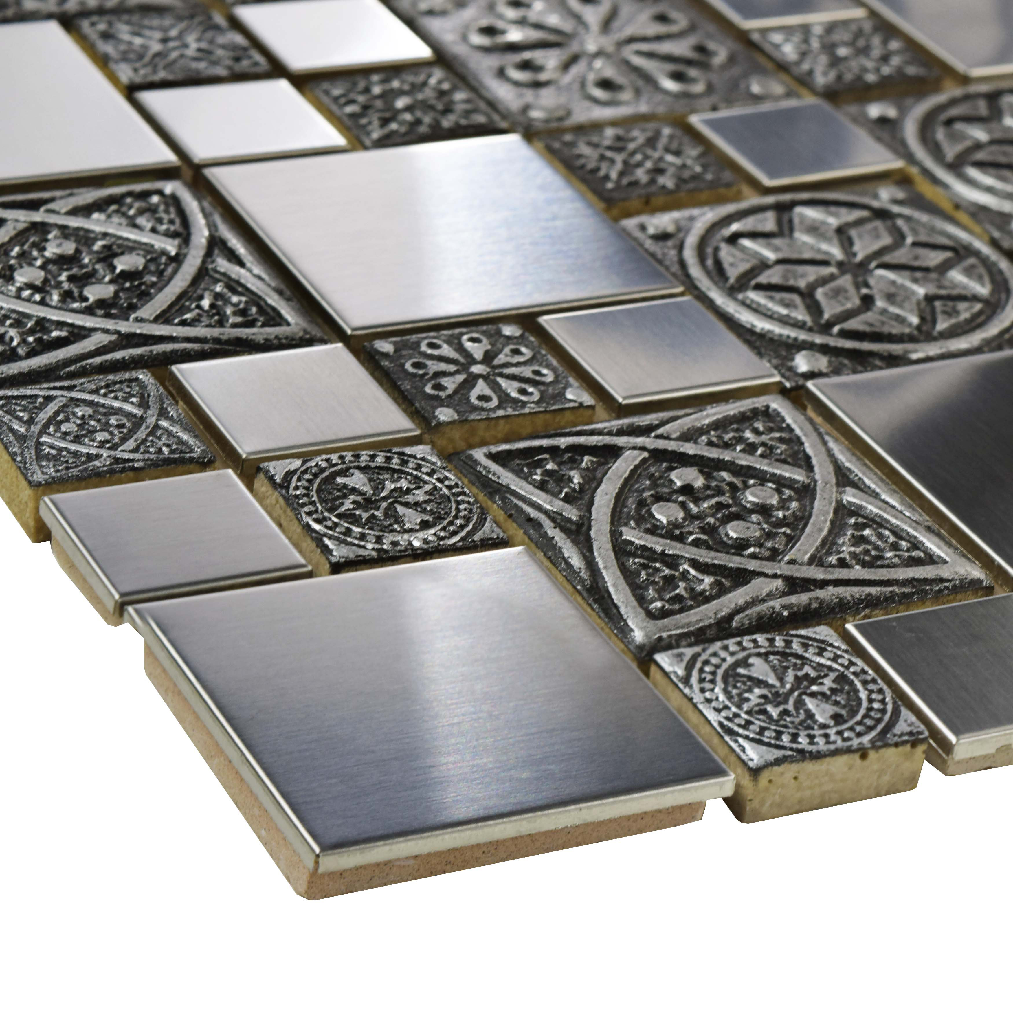EliteTile Random Sized Metal/Porcelain/Resin Mosaic Tile in Stainless