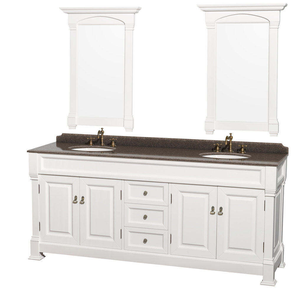 Wyndham Collection Andover 80" Double White Bathroom Vanity Set with