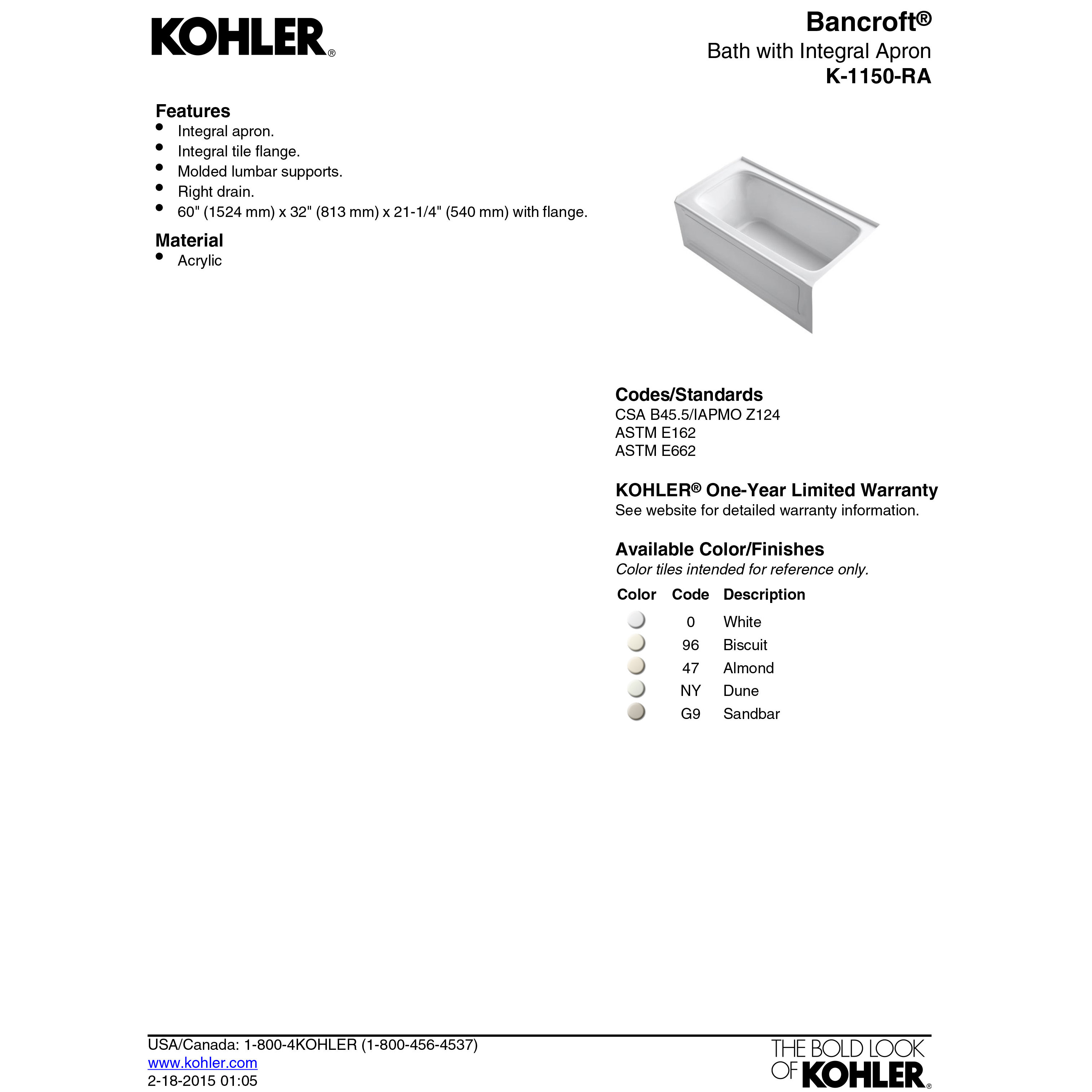 Kohler Bancroft 60 X 32 Soaking Bathtub Reviews Wayfair Kohler Bancroft 60 Quot X 32