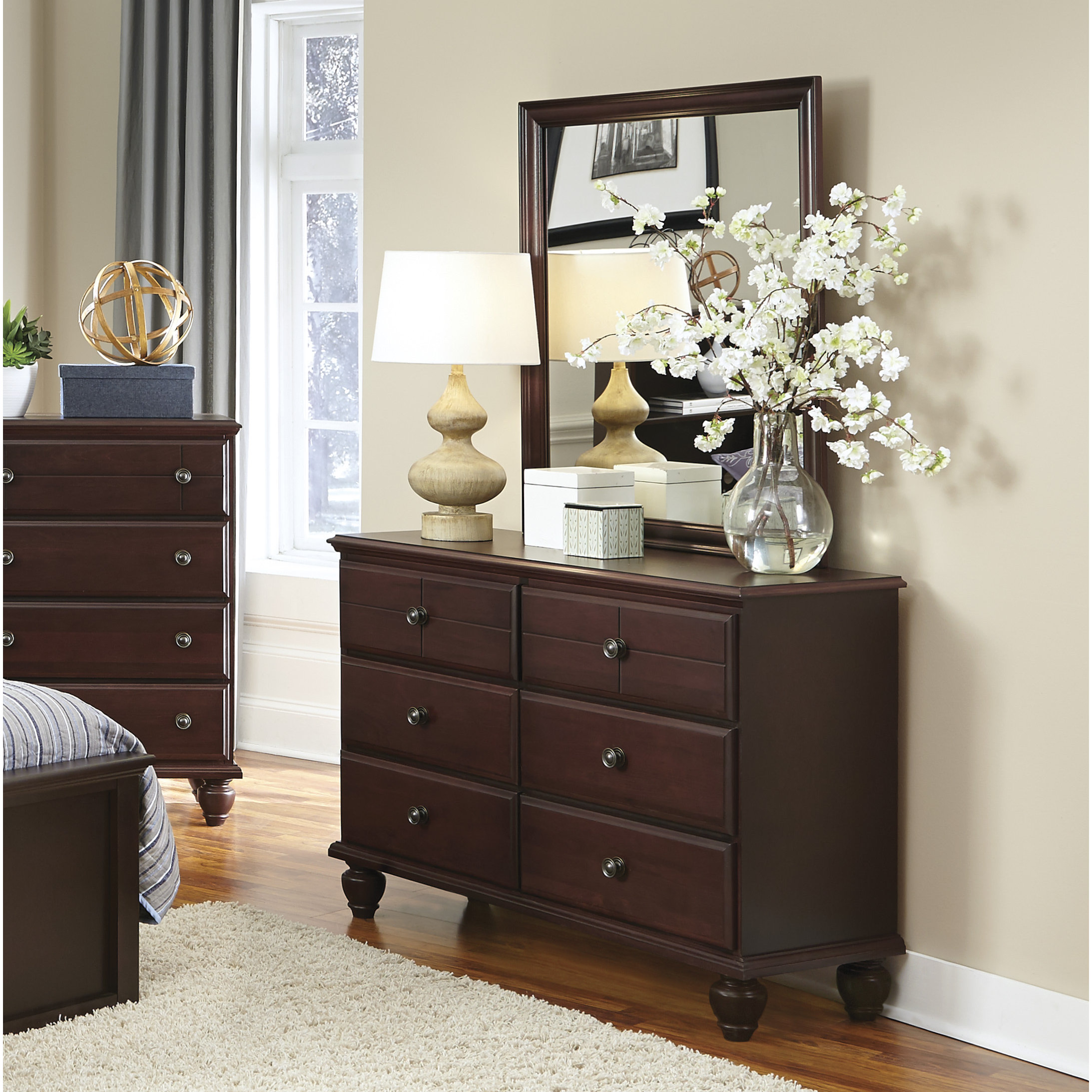 Carolina Furniture Works, Inc. 6 Drawer Double Dresser with Mirror