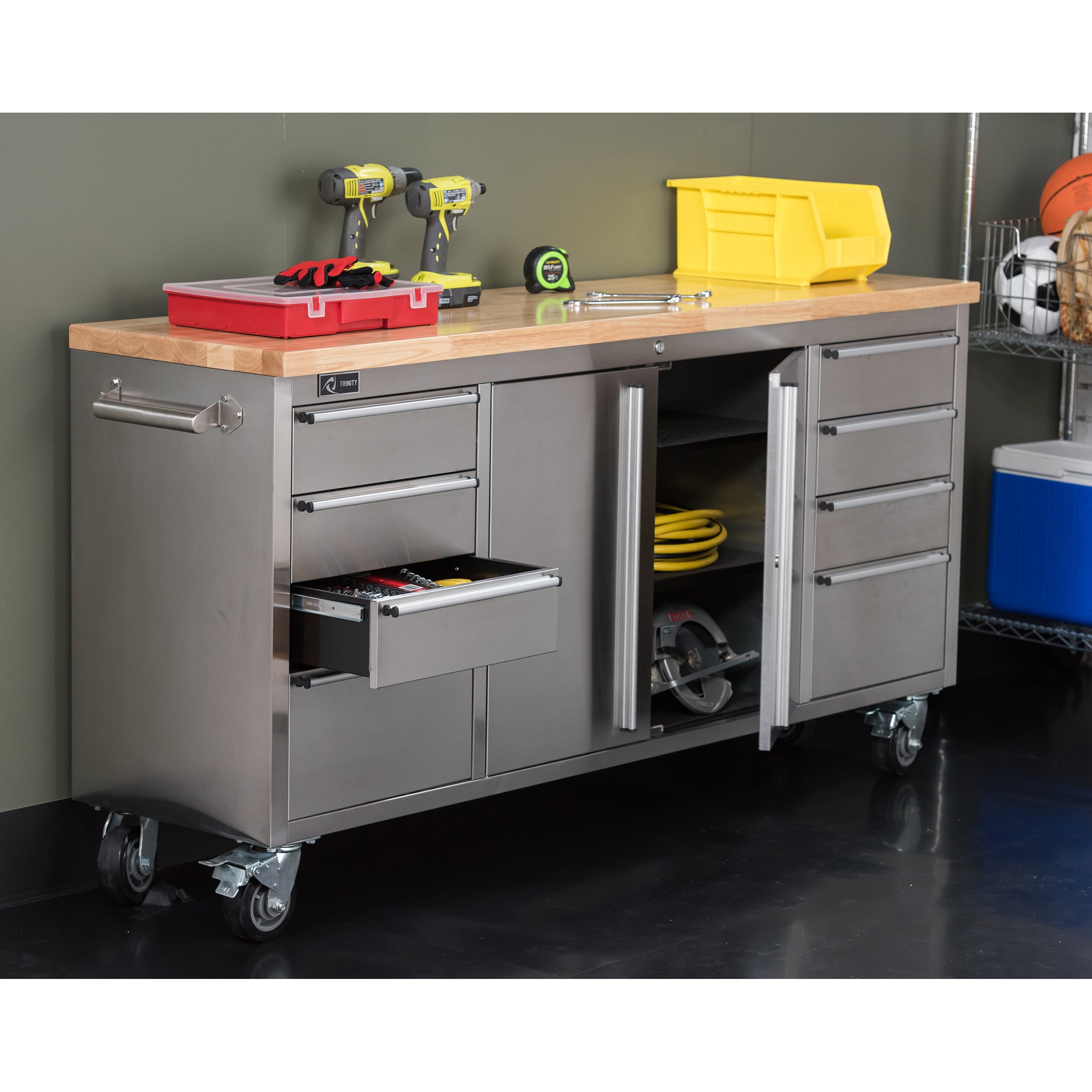  Stainless Steel Rolling Rubberwood Top Workbench &amp; Reviews Wayfair