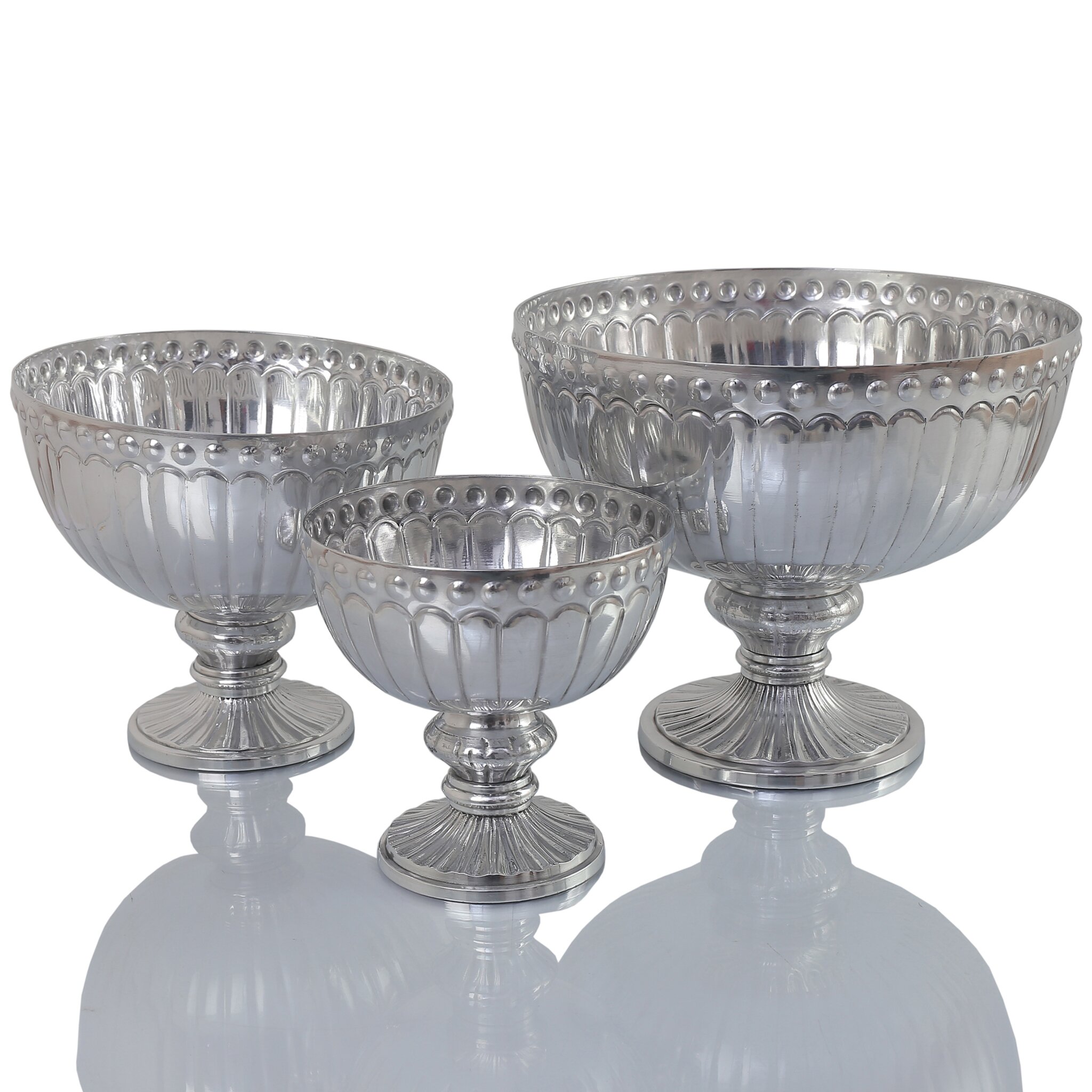 Koyal Wholesale Silver Flower Compote Vase Pedestal Bowl Centerpiece ...