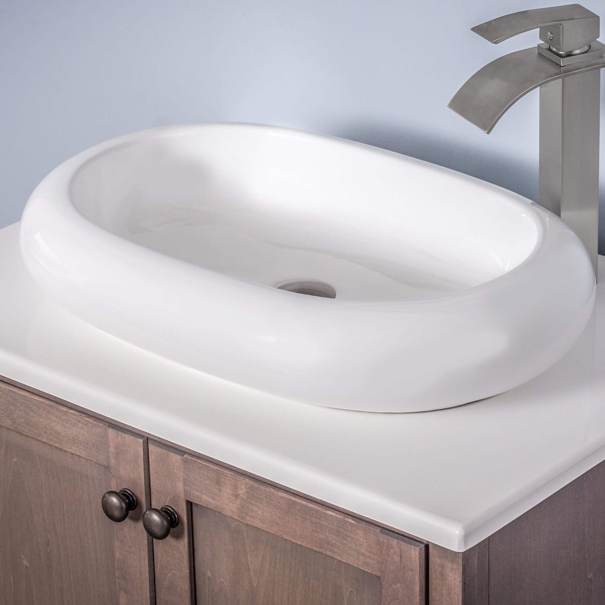 Ceramic oval vessel bathroom sink