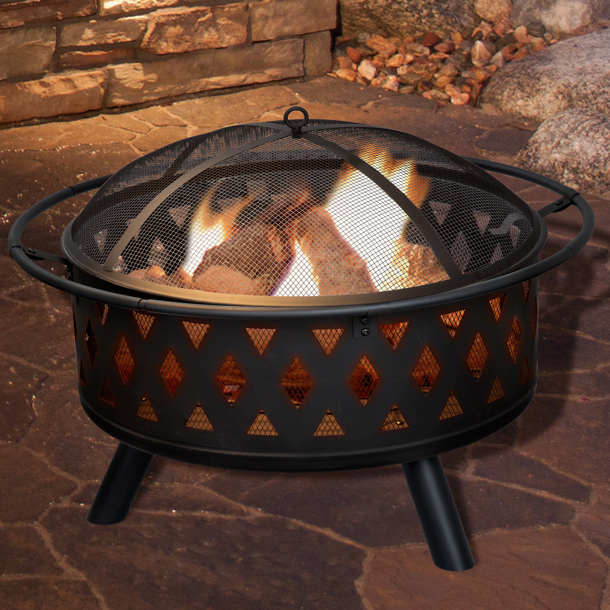 Pure Garden Crossweave Steel Wood Fire Pit & Reviews | Wayfair