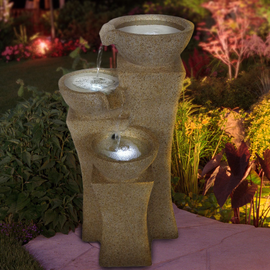 Pure Garden Resin Cascading Bowls Tiered Fountain with LED Light