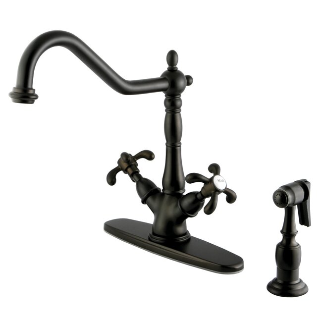 Kingston Brass French Country Mono Deck Mount Kitchen Faucet with Side ...