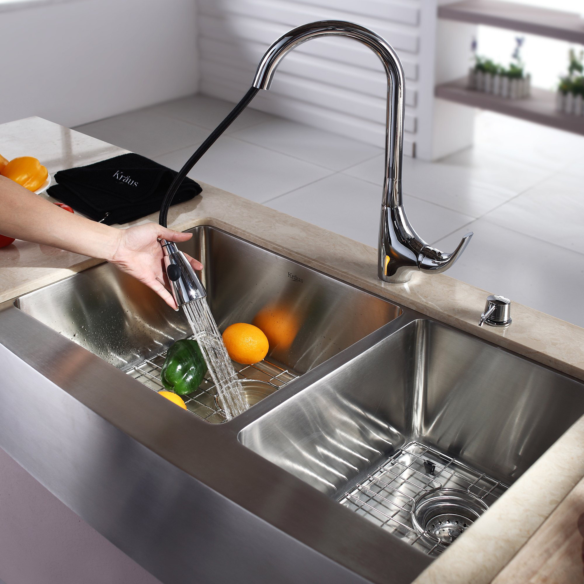 Kraus 32.88" x 20.75" Farmhouse Double Bowl Kitchen Sink with Faucet