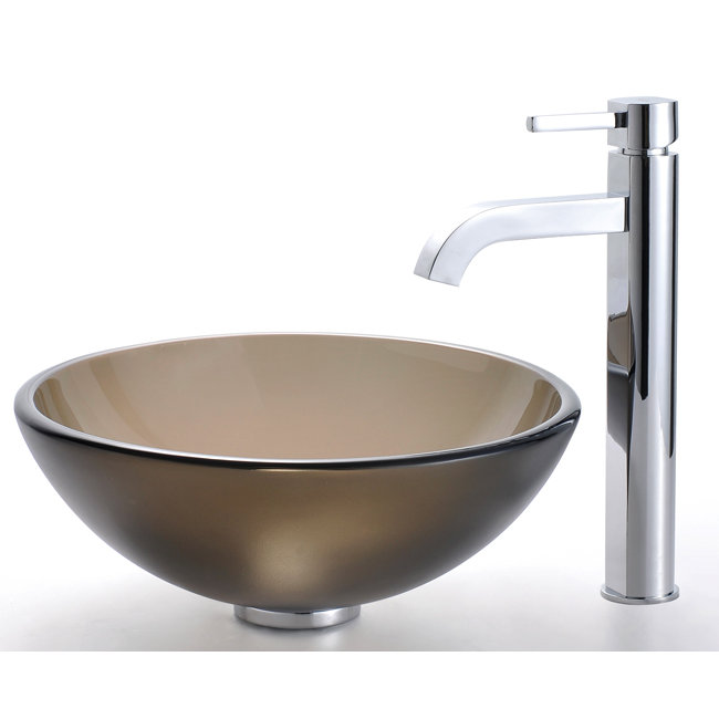 Kraus Clear Brown Glass Vessel Sink and Ramus Faucet & Reviews ...