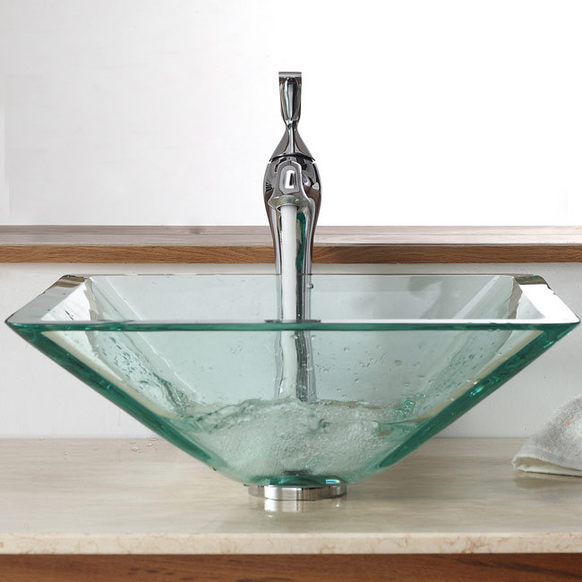 Kraus Bathroom Combos Aquamarine Glass Vessel Bathroom Sink with Single