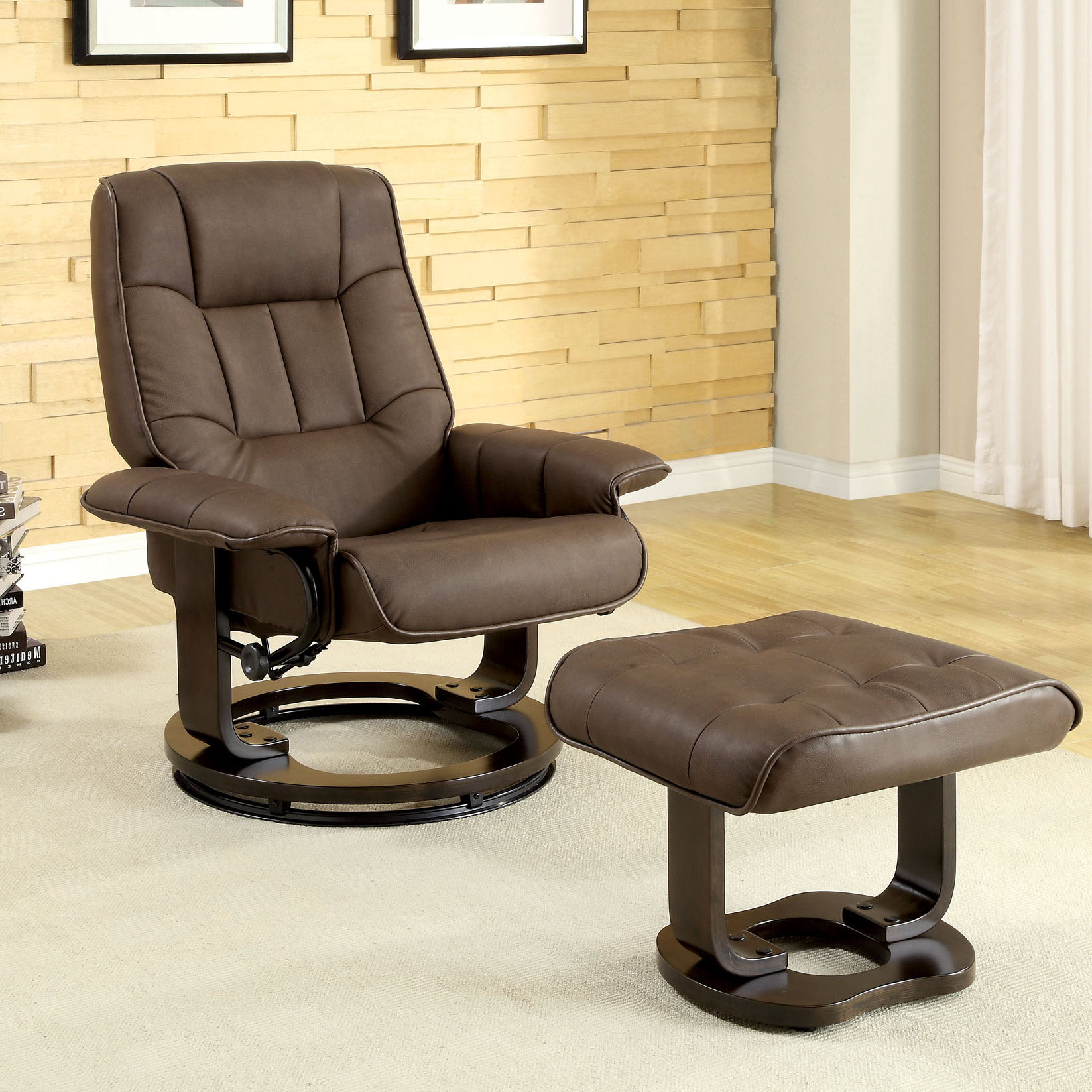 Hokku Designs Leatherette Swivel Recliner Chair and Ottoman Set