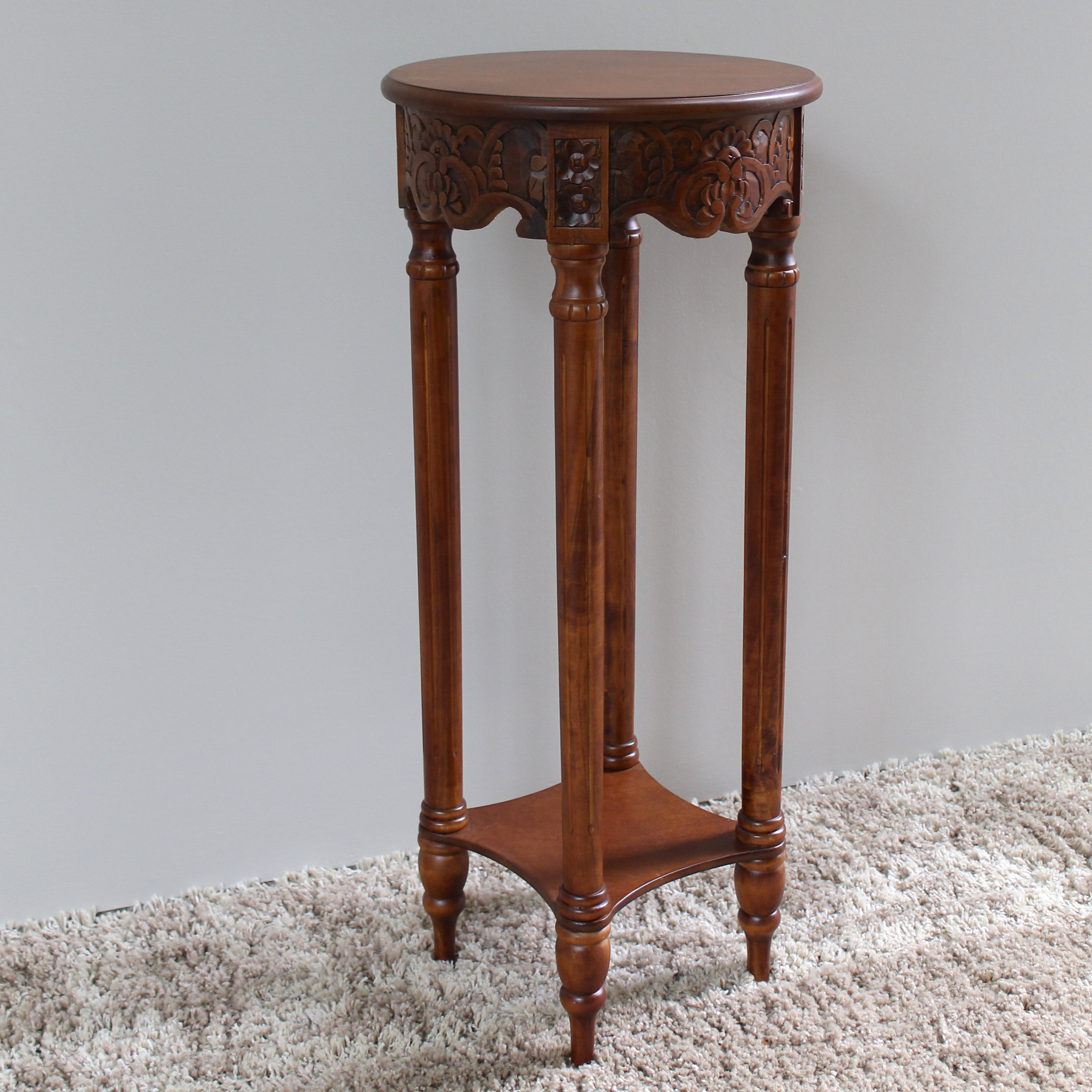 International Caravan Windsor Hand Carved 2Tier Telephone Table